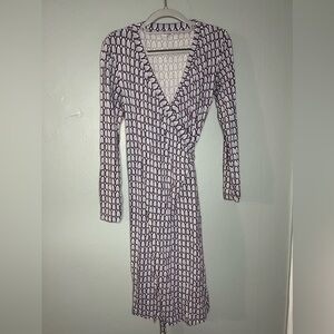 Boden purple and blue patterned long sleeve‎ wrap dress